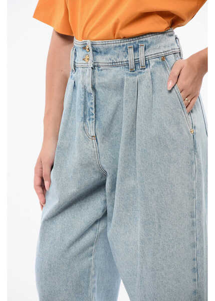 Blugi drepti Balmain Double-Pleated Stretch Cotton Denims 18Cm Light Blue Femei (BM 18765664) 2