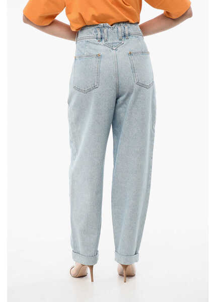 Blugi drepti Balmain Double-Pleated Stretch Cotton Denims 18Cm Light Blue Femei (BM 18765664) 4