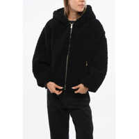 Jachete Faux Fur Ipama Jacket With Hood And Golden Effect Details Femei