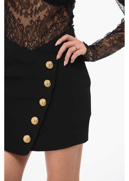 Fuste casual Balmain Wrap Skirt With Gold Finish Buttons Black Femei (BM 18765751) 3
