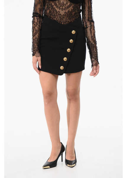 Fuste casual Balmain Wrap Skirt With Gold Finish Buttons Black Femei (BM 18765751) 1