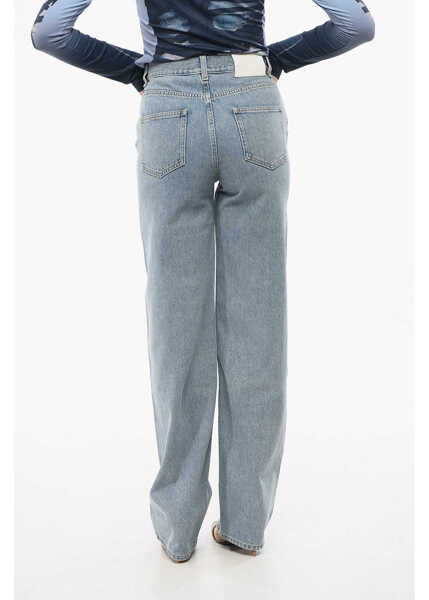 Blugi drepti Loulou Studio Wide Leg Jeans With Silver Effect Buttons 21Cm Light Blue Femei (BM 18765769) 2