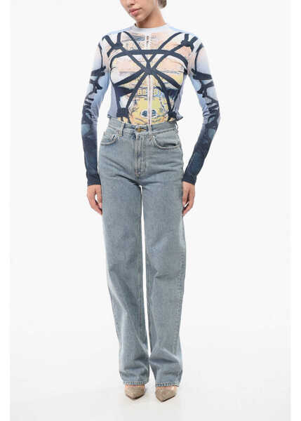 Blugi drepti Loulou Studio Wide Leg Jeans With Silver Effect Buttons 21Cm Light Blue Femei (BM 18765769) 4