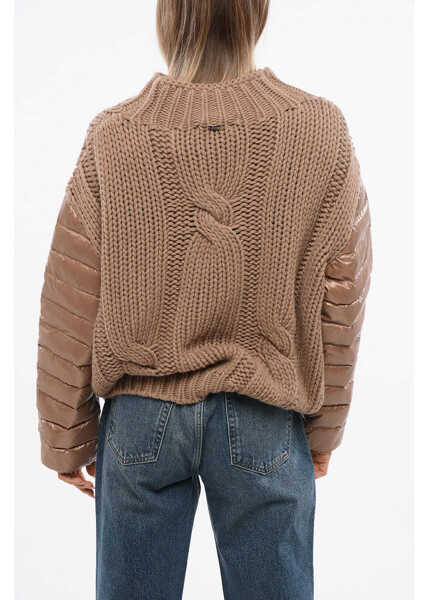 Pulovere casual Herno Resort Hybrid Pullover With Quilted Sleeves Brown Femei (BM 18765778) 2