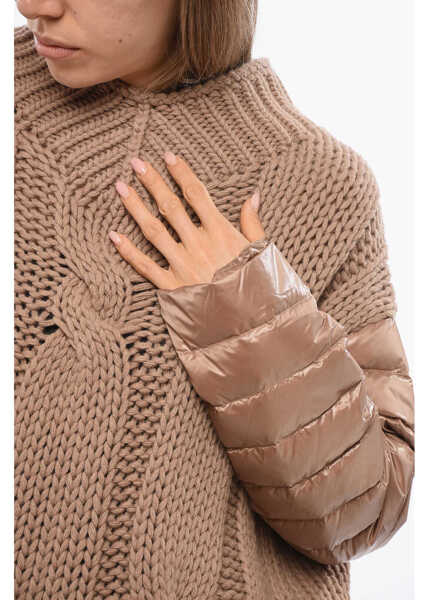 Pulovere casual Herno Resort Hybrid Pullover With Quilted Sleeves Brown Femei (BM 18765778) 3