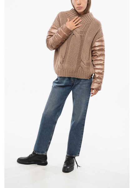 Pulovere casual Herno Resort Hybrid Pullover With Quilted Sleeves Brown Femei (BM 18765778) 4