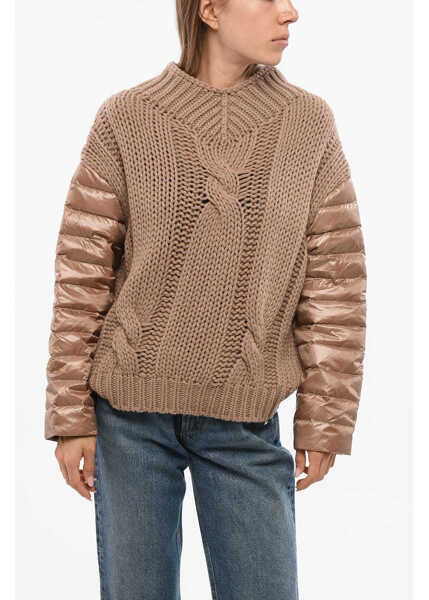 Pulovere casual Herno Resort Hybrid Pullover With Quilted Sleeves Brown Femei (BM 18765778) 1