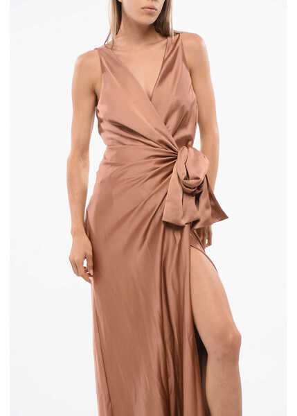 Rochii lungi Pinko Frontal Draped Wrap Dress Brown Femei (BM 18765796) 4