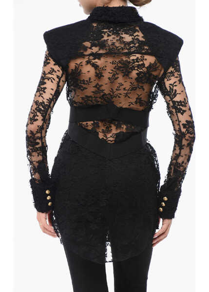Camasi casual Balmain Lace Shirt With Padded Shoulders Black Femei (BM 18765802) 2
