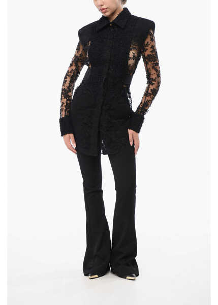 Camasi casual Balmain Lace Shirt With Padded Shoulders Black Femei (BM 18765802) 4