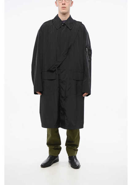 Paltoane RANDOM IDENTITIES Solid Color Coat With Flap Pockets Black Barbati (BM 18765805) 4