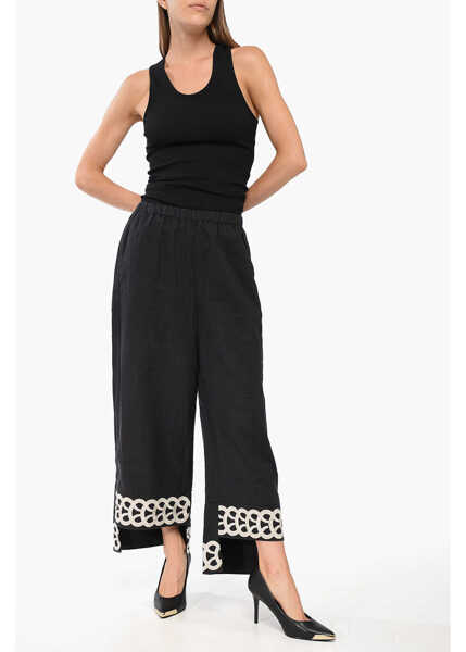 Pantaloni casual BY MALENE BIRGER Drawstring Waist Linen Mirabellos Pants Blue Femei (BM 18765814) 2