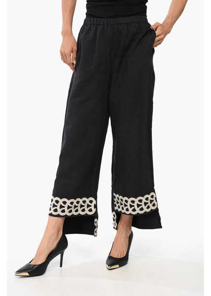 Pantaloni casual BY MALENE BIRGER Drawstring Waist Linen Mirabellos Pants Blue Femei (BM 18765814) 1