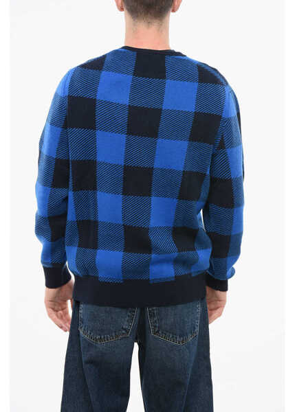 Pulovere Mc2 Saint Barth Peanuts Checked Wool Blend Winter Mood Crew-Neck Sweater Blue Barbati (BM 18765817) 2