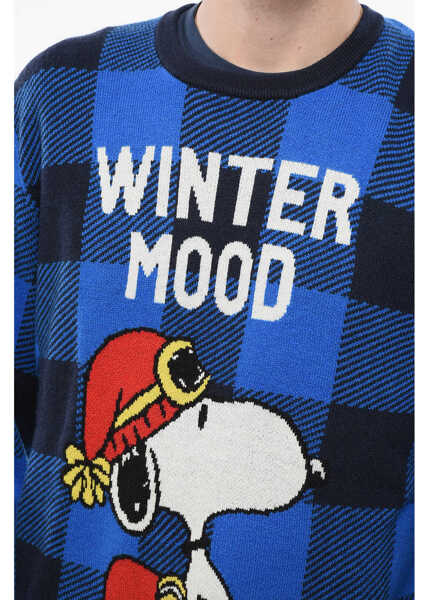 Pulovere Mc2 Saint Barth Peanuts Checked Wool Blend Winter Mood Crew-Neck Sweater Blue Barbati (BM 18765817) 3