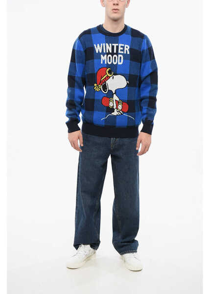 Pulovere Mc2 Saint Barth Peanuts Checked Wool Blend Winter Mood Crew-Neck Sweater Blue Barbati (BM 18765817) 4