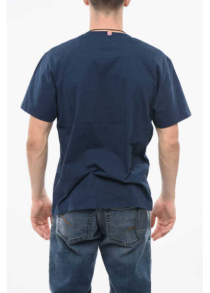 Tricouri Mc2 Saint Barth Solid Color Sport Club Crew-Neck T-Shirt With Contrasting Pr Blue Barbati (BM 18765826) 2