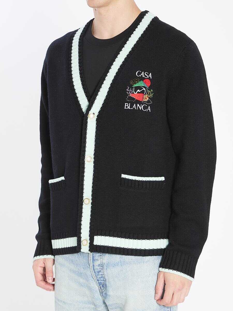 Cardigane Casablanca Cardigan With Stacked Casa Mountain Temple Design Black Barbati (BM 18766497) 2