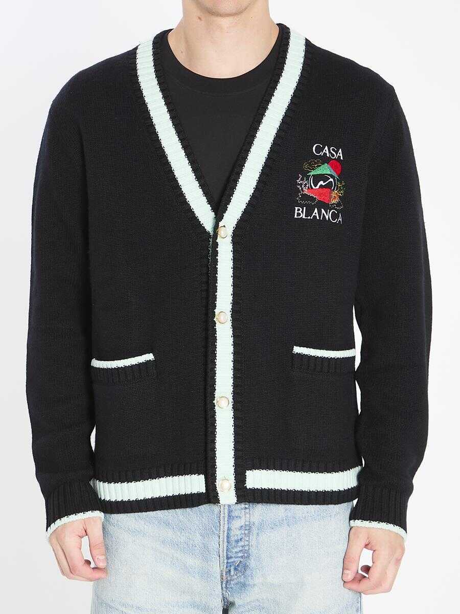 Cardigane Casablanca Cardigan With Stacked Casa Mountain Temple Design Black Barbati (BM 18766497) 1