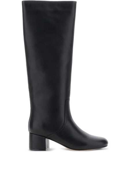 Bocanci TWINSET Black Knee High Boots With Round Toe In Leather Woman Black Femei (BM 18767076) 1