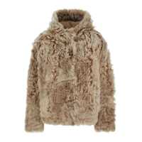 Bluze de trening Beige Fur Coat With Fixed Hood And Hidden Fastening In Fur Woman Femei