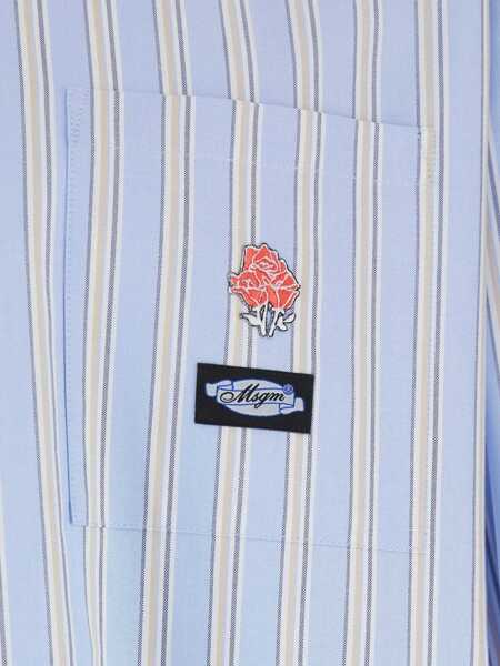 Camasi MSGM Light Blue Shirt With All-Over Striped Motif And Logo On The Front In Cotton Man BLUE Barbati (BM 18767304) 2