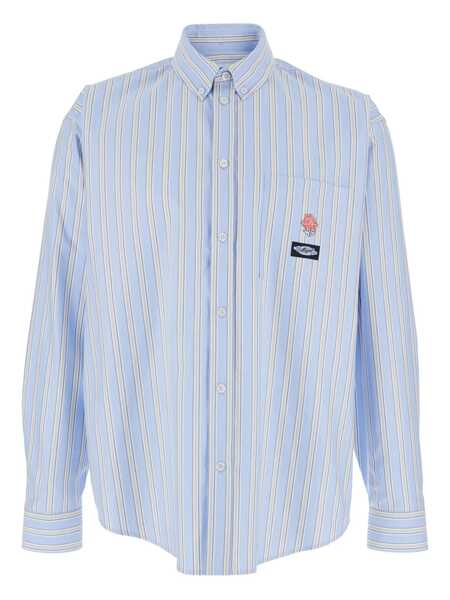 Camasi MSGM Light Blue Shirt With All-Over Striped Motif And Logo On The Front In Cotton Man BLUE Barbati (BM 18767304) 1
