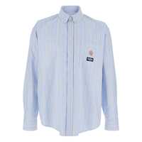 Camasi Light Blue Shirt With All-Over Striped Motif And Logo On The Front In Cotton Man Barbati