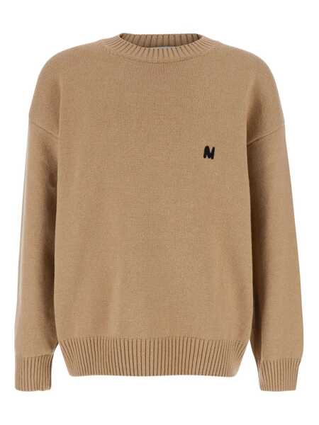 Pulovere MSGM Beige Crew Neck Sweater With Front Logo In Wool Man Beige Barbati (BM 18767310) 1
