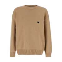 Pulovere Beige Crew Neck Sweater With Front Logo In Wool Man Barbati