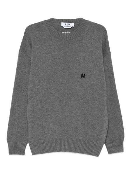 Pulovere MSGM Grey Crew Neck Sweater With Front Logo In Wool Man GREY Barbati (BM 18767313) 1