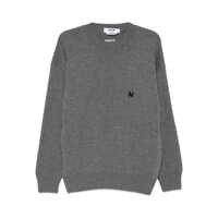Pulovere Grey Crew Neck Sweater With Front Logo In Wool Man Barbati