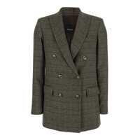 Sacouri Brown Double-Breasted Jacket With Peak Revers And All-Over Striped Motif In Wool Woman Femei