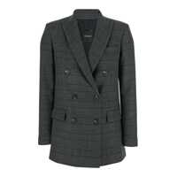 Sacouri Grey Double-Breasted Jacket With Peak Revers And All-Over Striped Motif In Wool Woman Femei