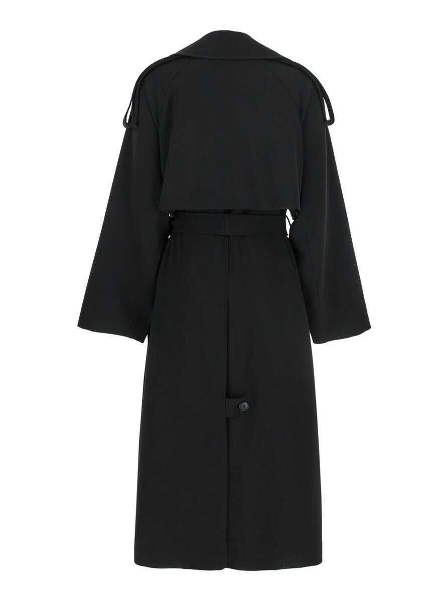 Paltoane PLAIN Black Double-Breasted Trench Coat With Matching Belt In Cady Woman Black Femei (BM 18767457) 2