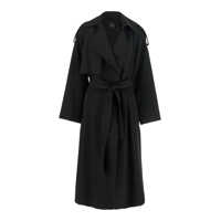 Paltoane PLAIN Black Double-Breasted Trench Coat With Matching Belt In Cady Woman