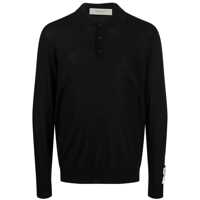 Tricouri Polo Black Polo Shirt With Classic Collar And Long Sleeves In Wool Man Barbati