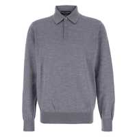 Tricouri Polo Grey Polo Shirt With Classic Collar And Tonal Logo Embroidery On The Front In Wool Man Barbati