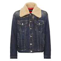 Geci Blue Jacket With Belted Fur Collar In Denim Man Barbati
