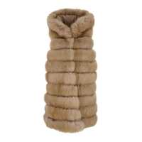 Paltoane Beige Sleeveless Fur Coat With Hood In Fur Woman Femei