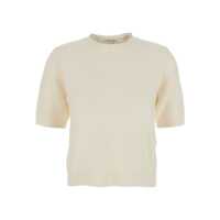 Topuri White Pullover With Applied Rhinestones And Ribbed Details In Wool Woman Femei