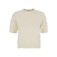 Topuri White Pullover With Applied Rhinestones And Ribbed Details In Wool Woman Femei