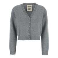Cardigane Grey Cardigan With V-Neck And Beaded Detail In Wool Woman Femei