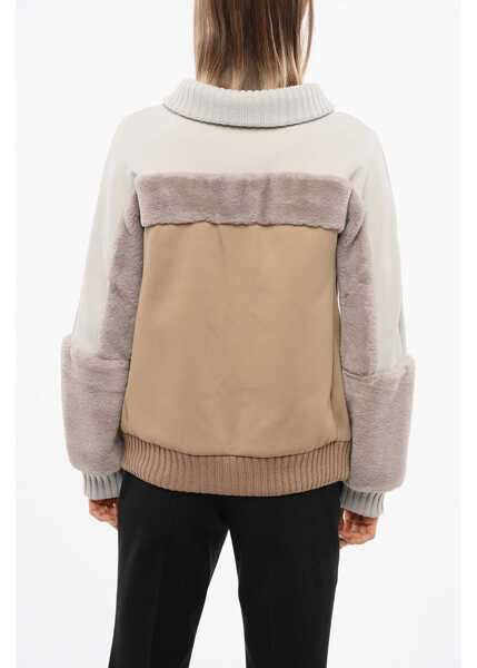 Bluze de trening Herno Resort Mock Neck Sweatshirt With Eco-Fur Insert Beige Femei (BM 18773173) 2