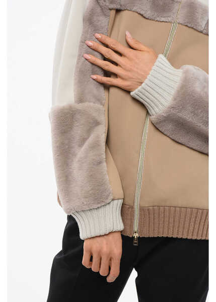 Bluze de trening Herno Resort Mock Neck Sweatshirt With Eco-Fur Insert Beige Femei (BM 18773173) 3