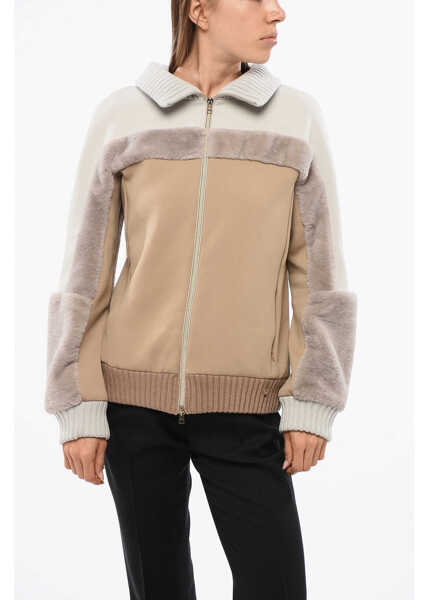 Bluze de trening Herno Resort Mock Neck Sweatshirt With Eco-Fur Insert Beige Femei (BM 18773173) 1