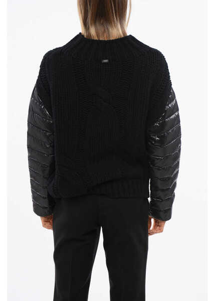 Pulovere casual Herno Resort Hybrid Pullover With Quilted Sleeves Black Femei (BM 18774298) 2