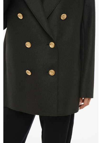 Paltoane Harris Wharf London Virgin Wool Double Breasted Coat With Golden Effect Buttons Green Femei (BM 18774355) 3