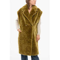Paltoane Eco-Fur Sleeveless Coat With Double-Breasted Design Femei