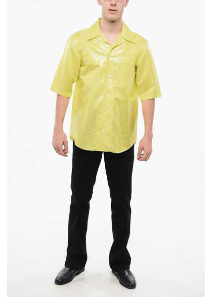 Camasi casual Alexander McQueen Short Sleeved Silk And Nylon Shirt With Breast Pocket Yellow Barbati (BM 18774532) 4